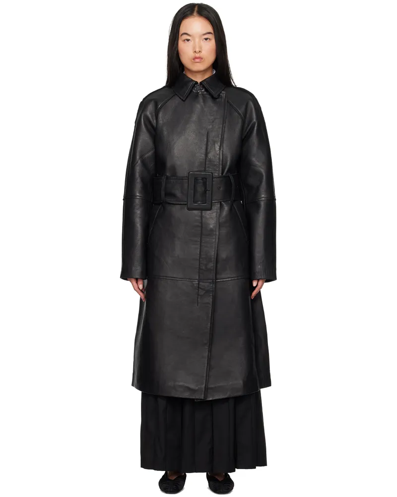 ROTATE Birger Christensen Black Bonded Leather Coat 100