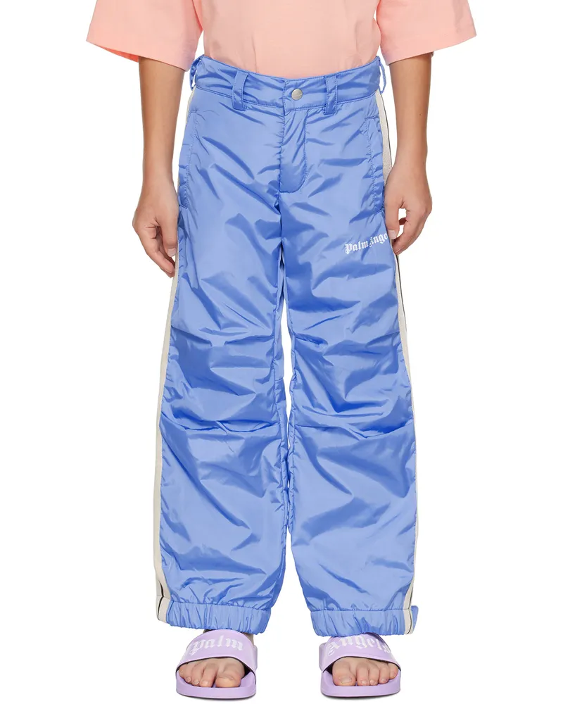 Palm Angels Kids Blue Striped Pants Turquoise