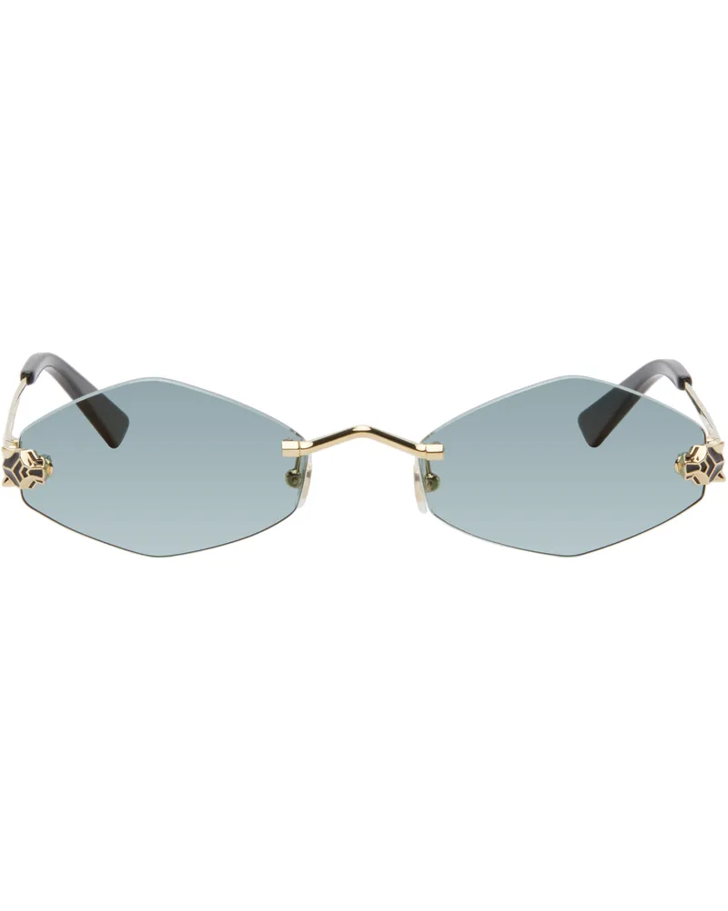 Cartier Gold & Green 'Panthère de Cartier' Sunglasses Gold-gold-green