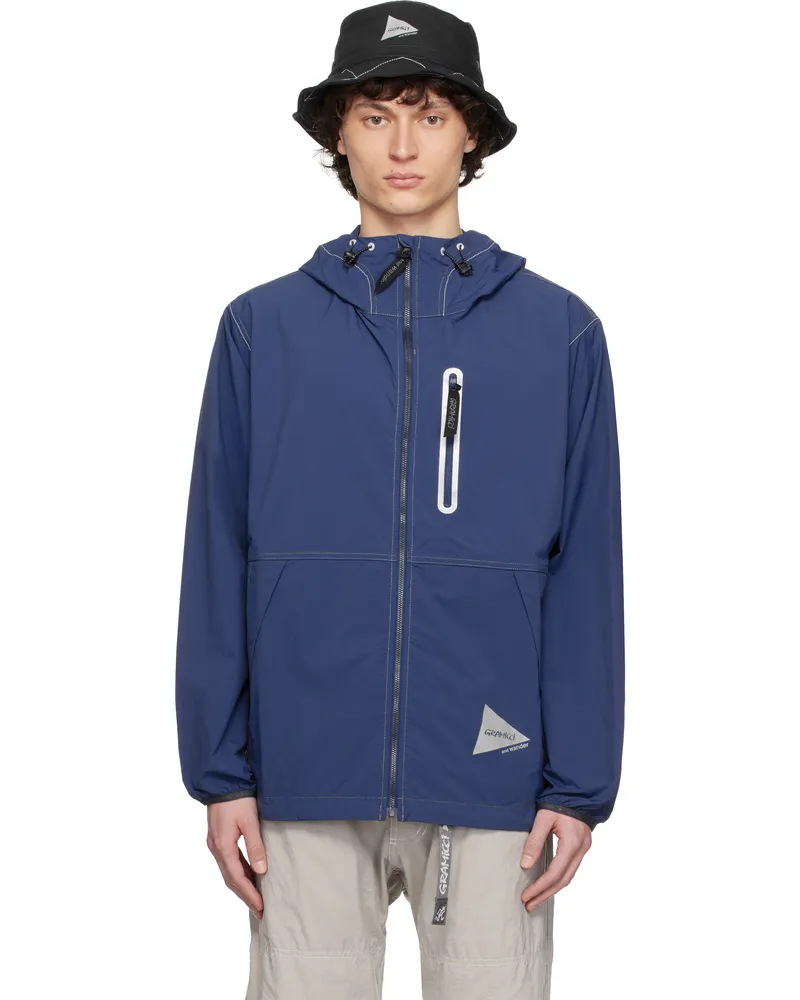 and wander Blue Gramicci Edition Brushed Nylon Jacket Blue