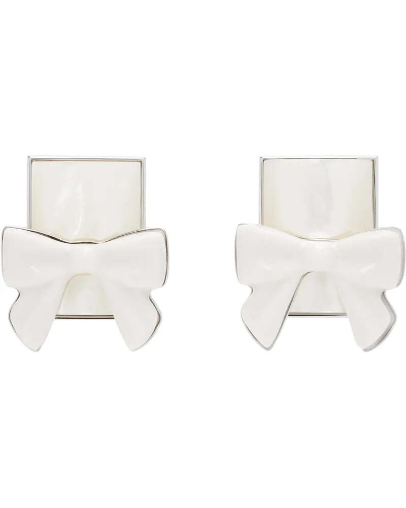 SHUSHU/TONG Silver & White YVMIN Edition Ceramics Bowknot Square Earrings White