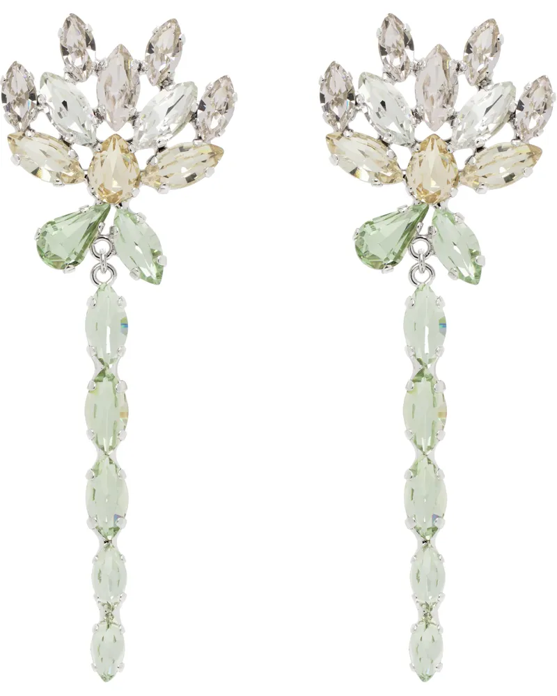 Simone Rocha Pink & Green Crystal Carnation Drip Earrings Pink