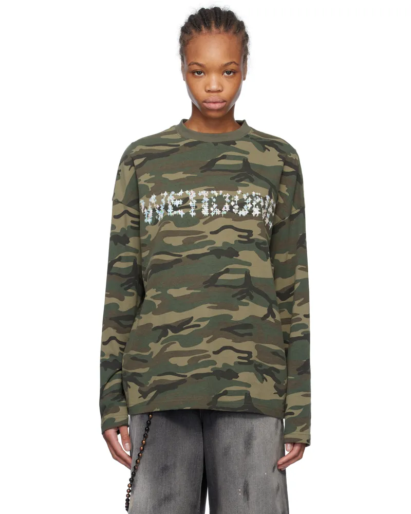 WE 11 DONE Green Sparkle Logo Long-Sleeved T-shirt Mix