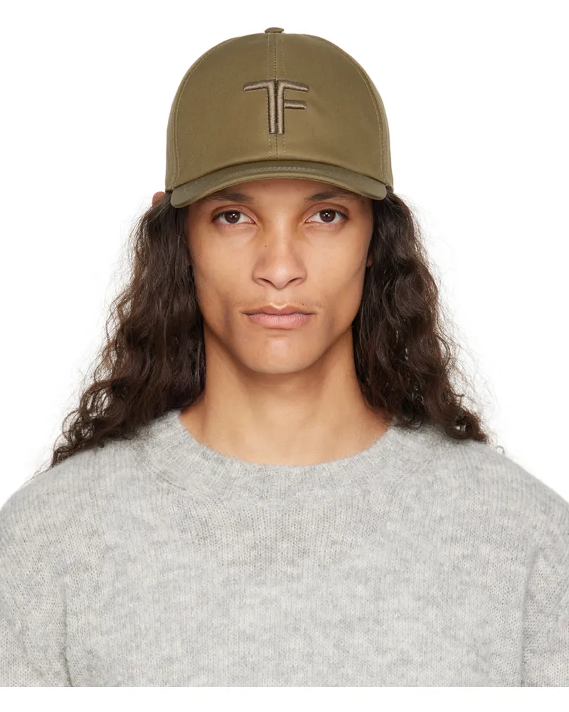 Tom Ford Khaki Canvas & Smooth Leather Cap Olive