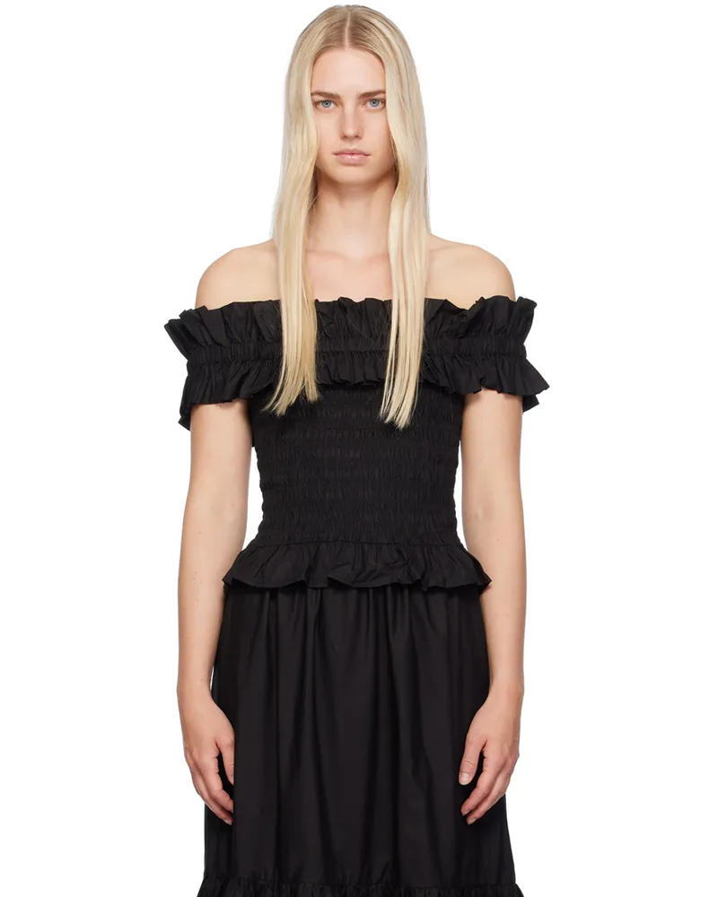 Ganni Black Shirred Blouse 099