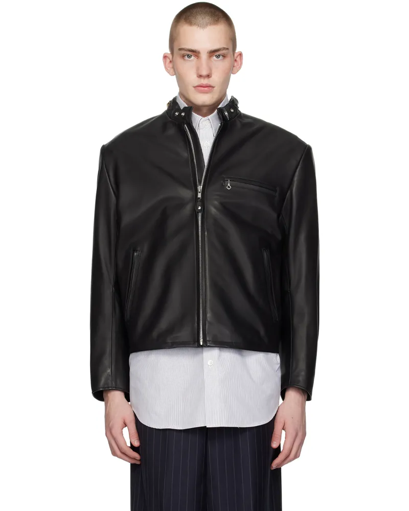 Doublet Black Chain Handle Leather Jacket Black