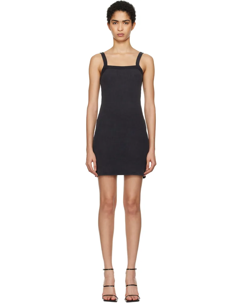 Alexander Wang Black Waffle-Knit Cotton Stretch Minidress Washed