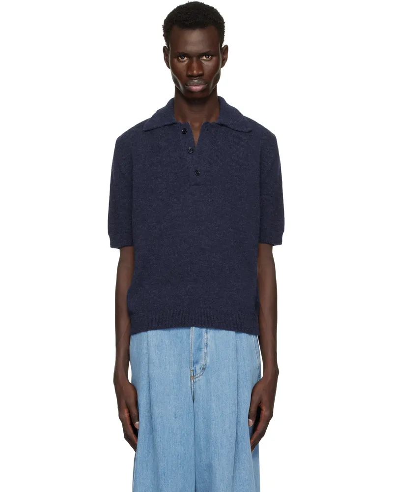 Dries van Noten Navy Alpaca Wool Polo Navy