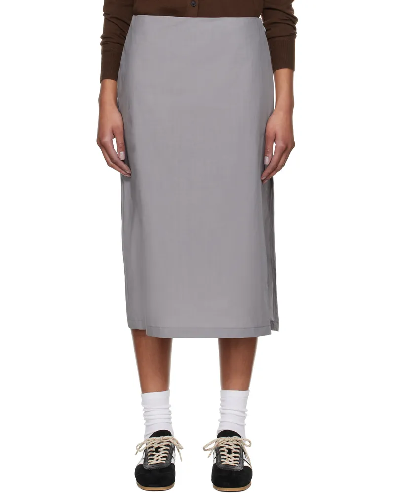 Rier Gray Popeline Midi Skirt Inox