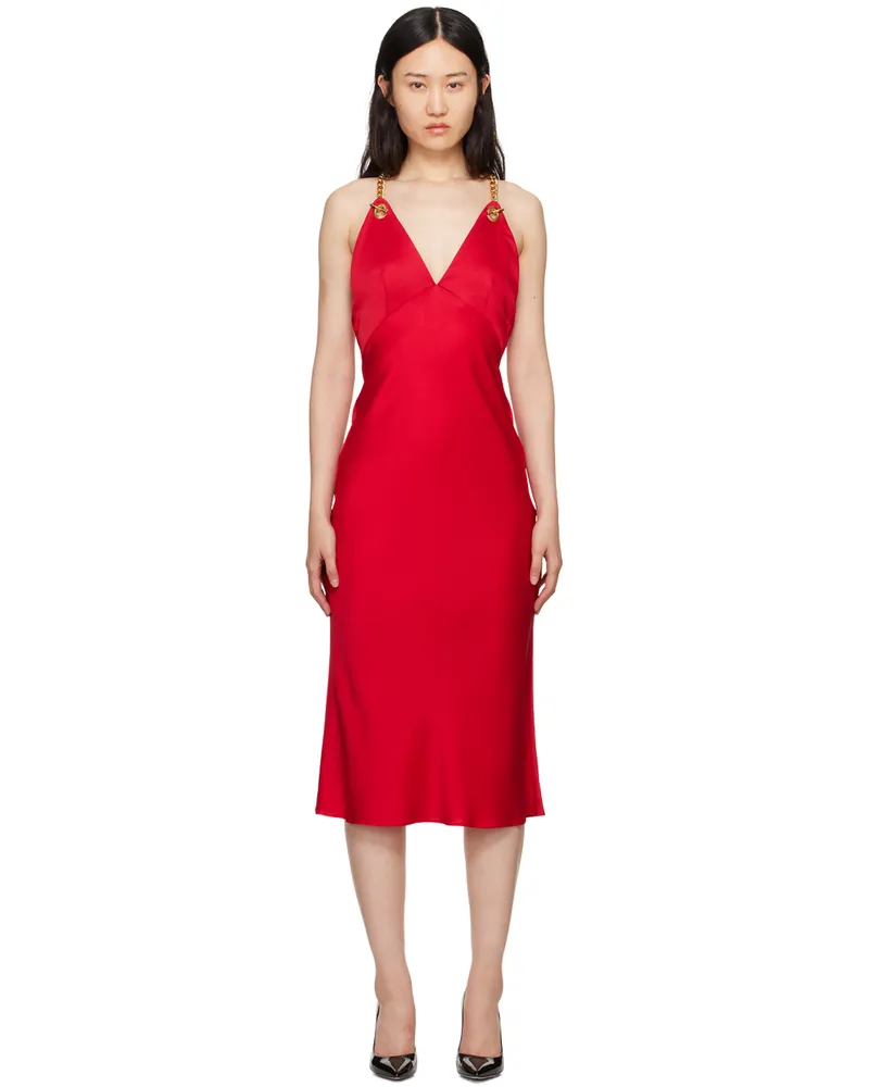 Moschino Red Chains & Hearts Midi Dress 0116