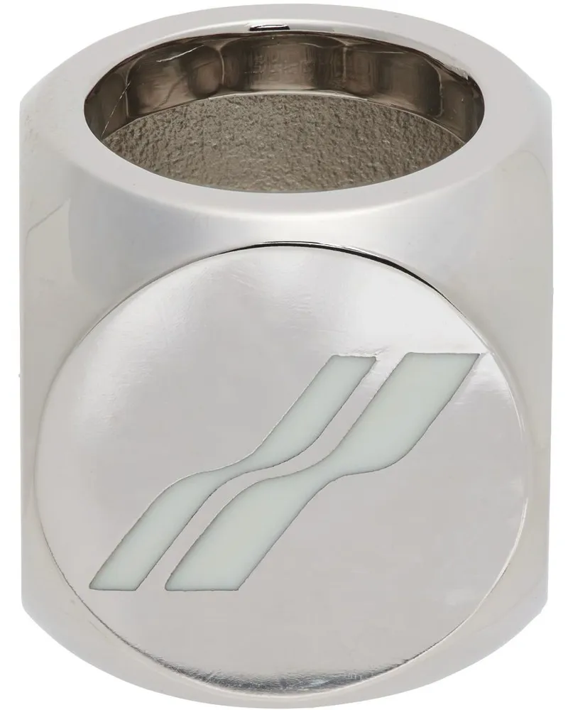 WE 11 DONE Silver & White Logo Dice Ring White