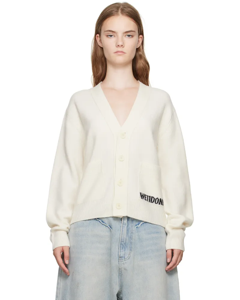 WE 11 DONE White Jacquard-Logo Cardigan Ivory