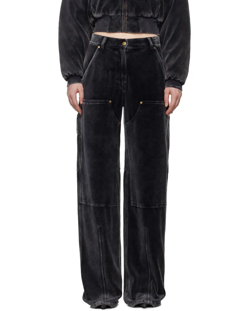 Alexander Wang Black Crushed Velour Workwear Lounge Pants 066a