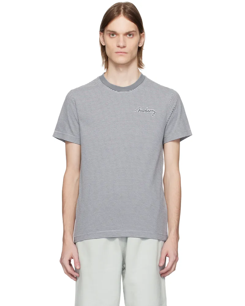Burberry White & Gray Striped Cotton T-shirt Magnet