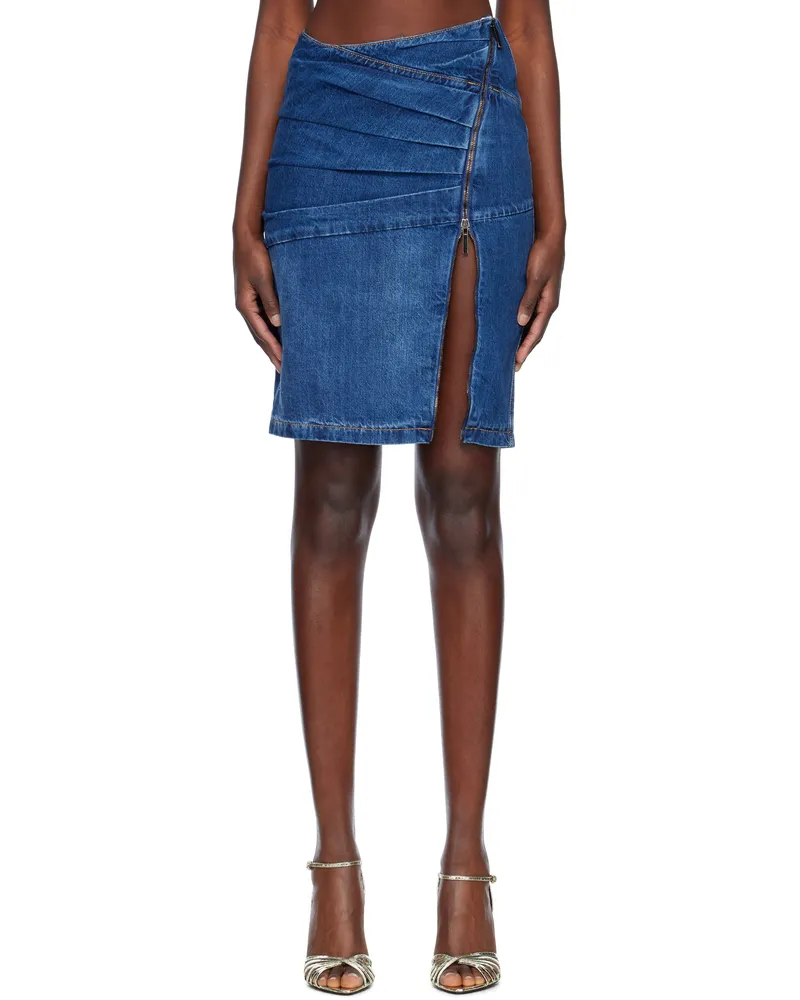 Nensi Dojaka Blue Livia Asymmetric Zip Denim Midi Skirt Blue