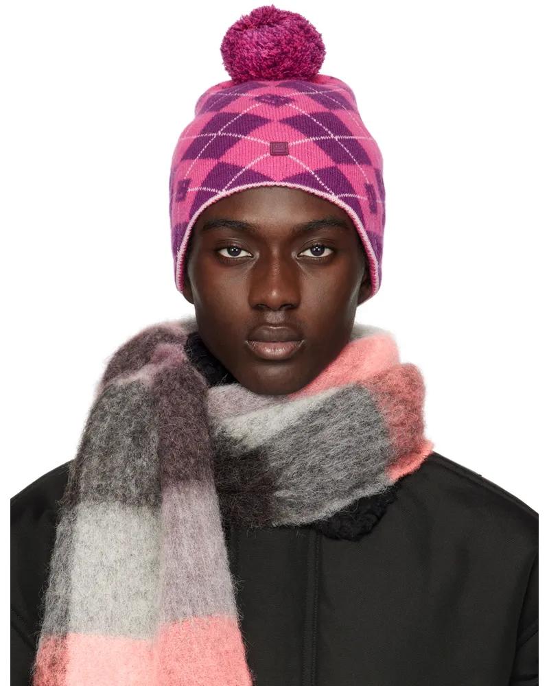 Acne Studios Pink & Purple Argyle Jacquard Beanie Dkc