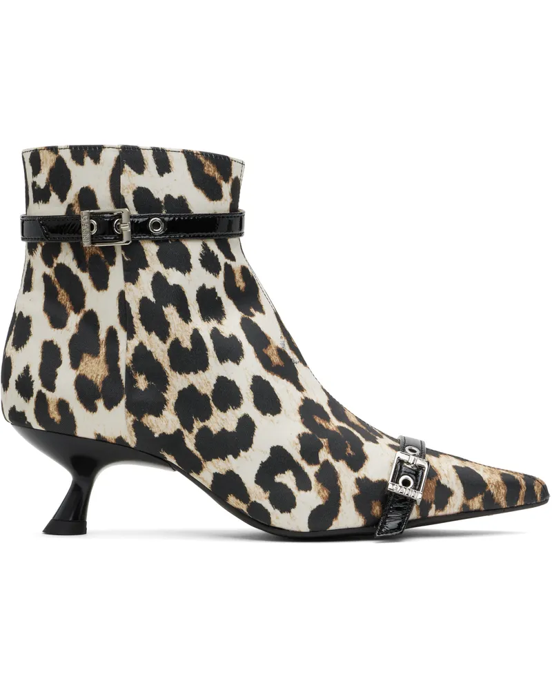 Ganni Beige & Black Satin Eyelets Kitten Heel Boots 943