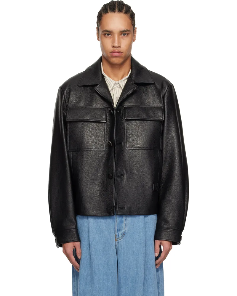 Wooyoungmi Black Deer Leather Jacket Black652b