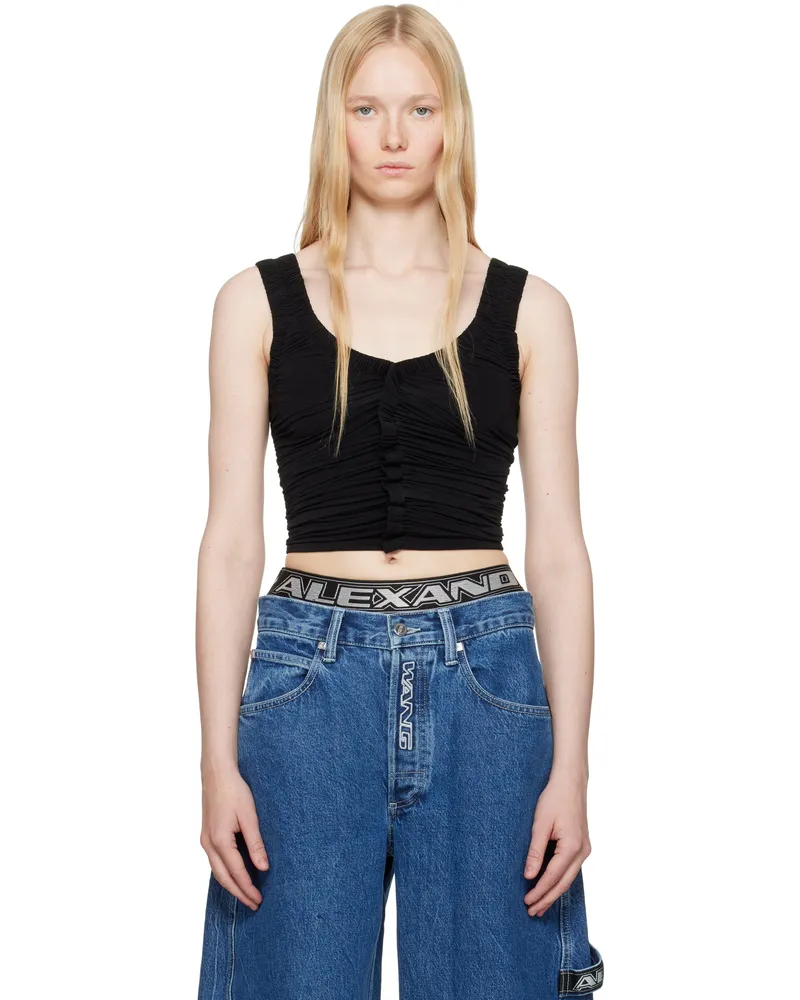 Alexander Wang Black Sheer Ruched Tank Top Black
