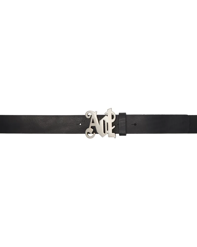 Palm Angels Black Leather Monogram Belt Black
