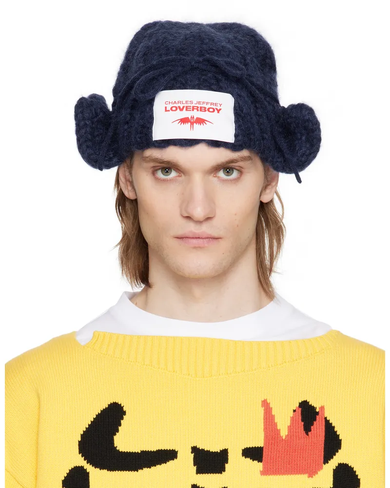 Charles Jeffrey Loverboy Navy Chunky Aviator Beanie Blue