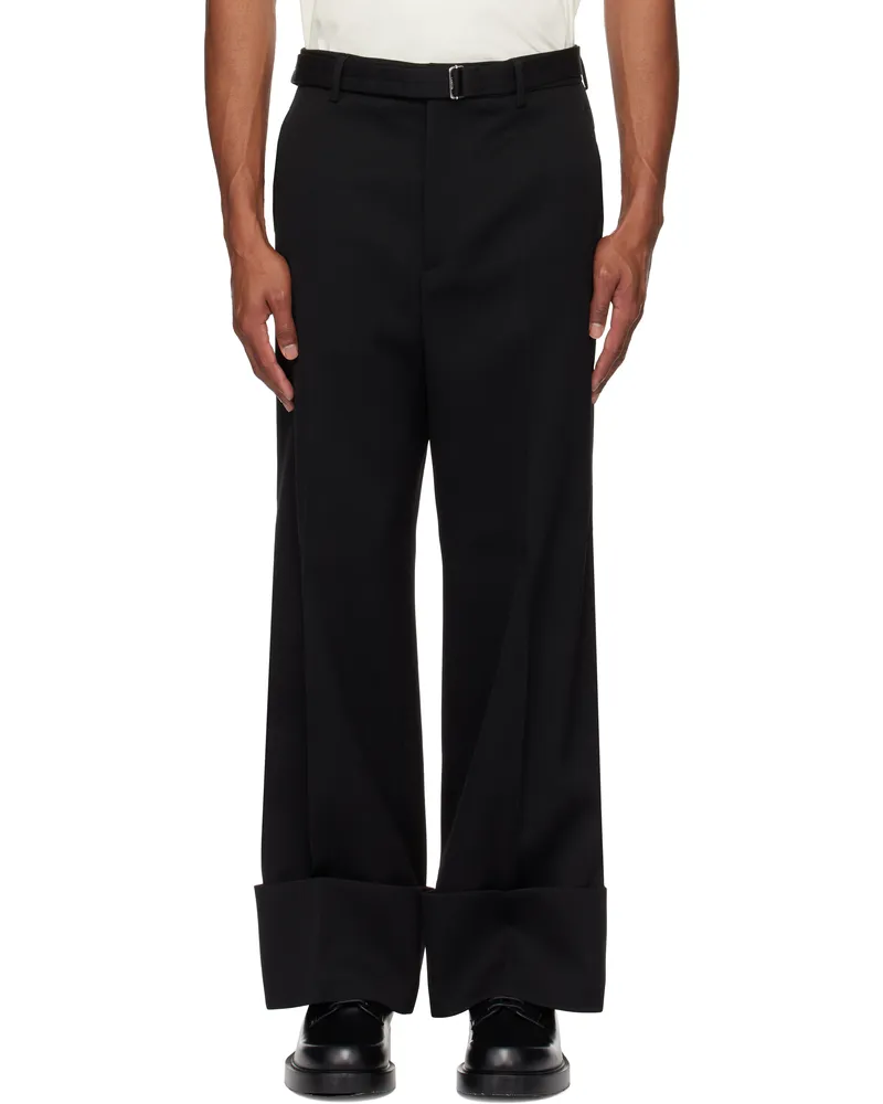 Lanvin Black Wide-Leg Cuff Trousers 10