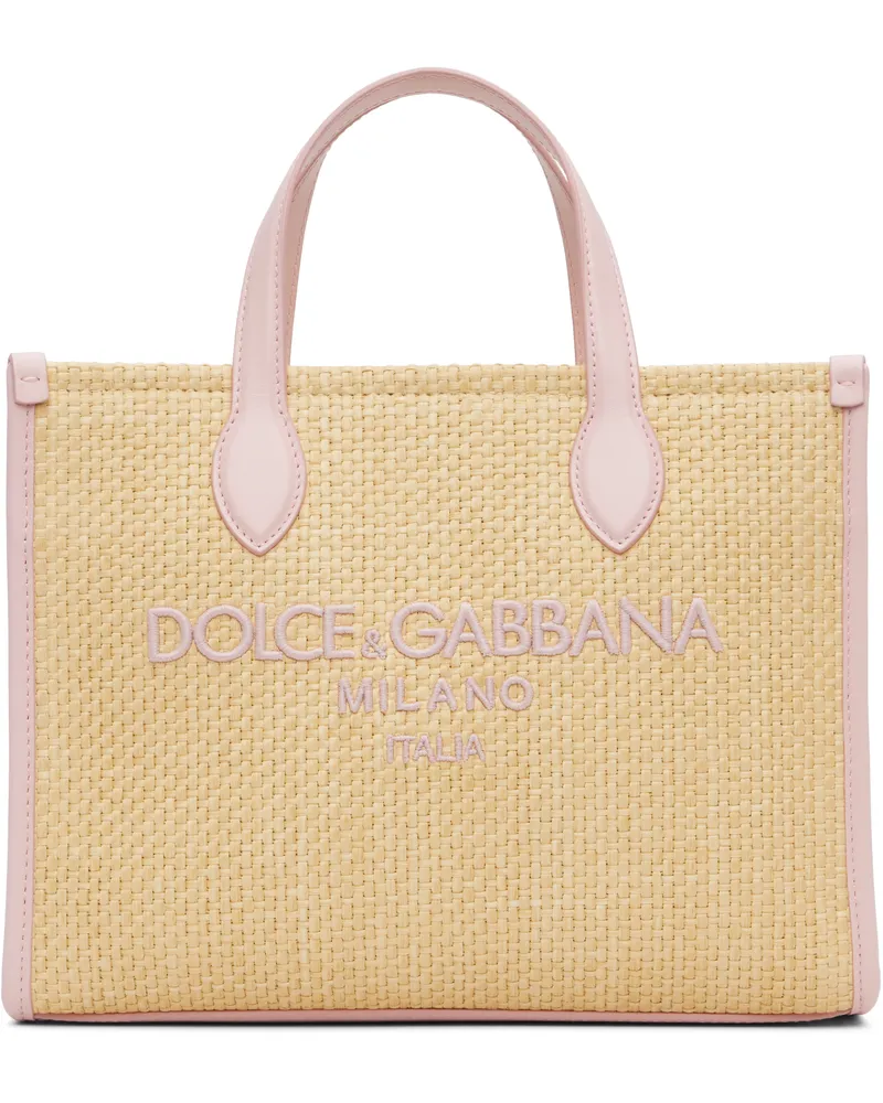 Dolce & Gabbana Kids Beige & Pink Straw Logo Tote 8l851