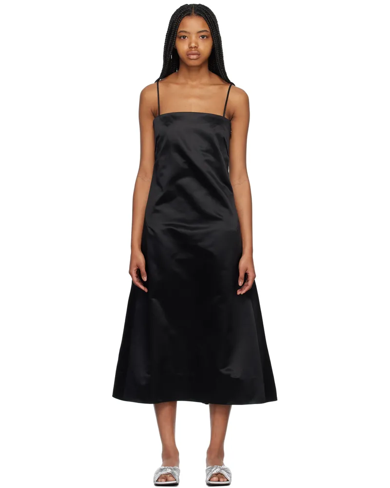 Meryll Rogge Black Straight Neck Midi Dress Black