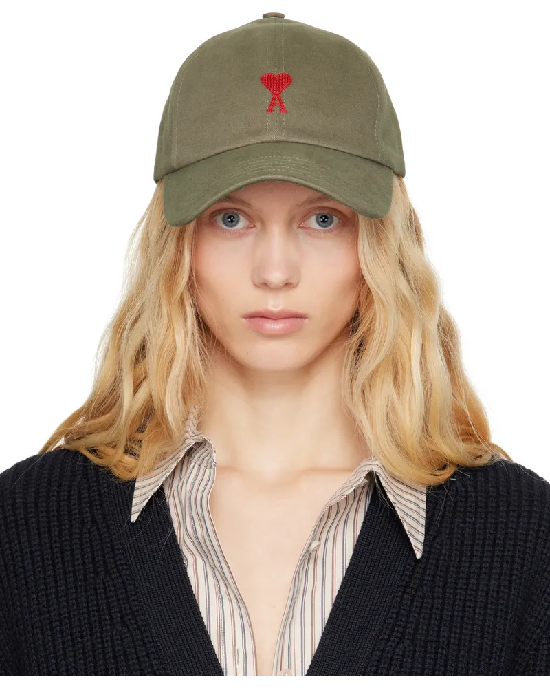 AMI Paris Gray Cotton Ami de Coeur Embroidery Cap Smoke