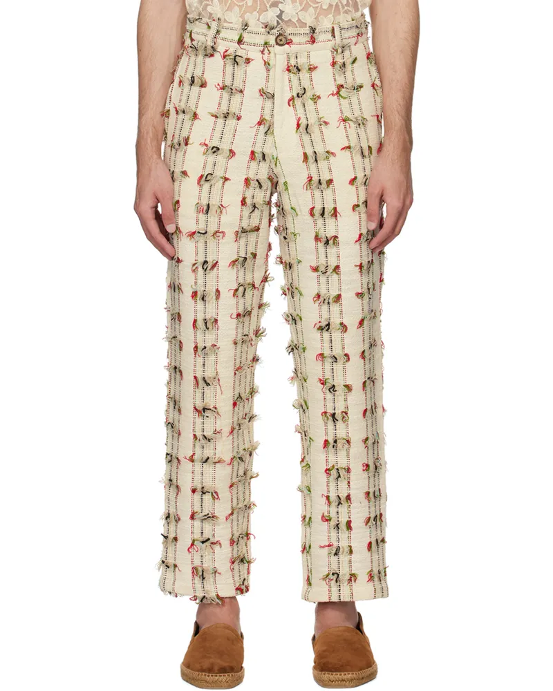 HARAGO Off-White Fringed Trousers Multi