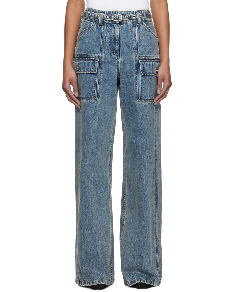 3.1 phillip lim Blue Wide-Leg Belted Cargo Jeans Washed