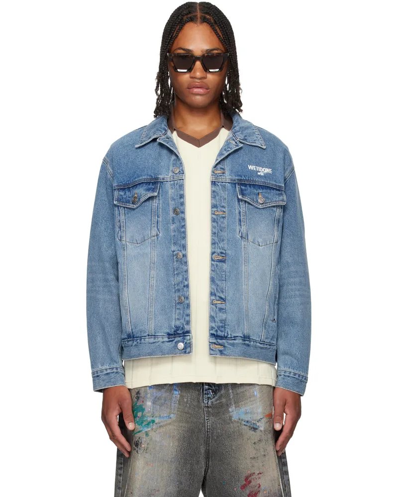 WE 11 DONE Blue Logo Trucker Denim Jacket Blue