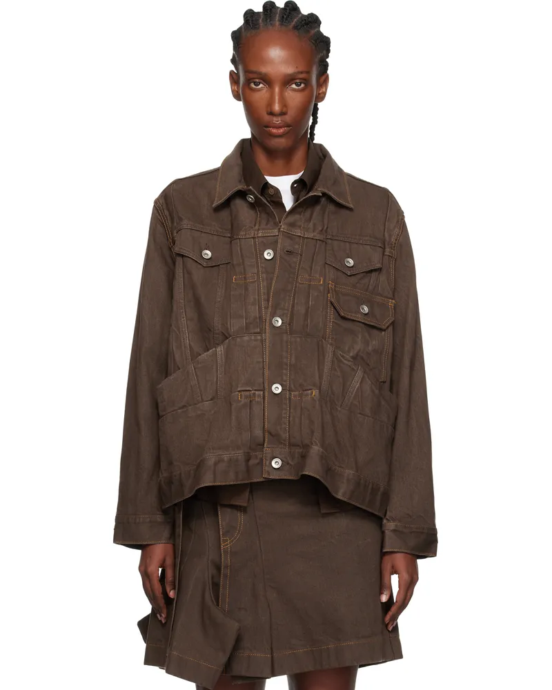Sacai Brown Pleated Denim Jacket 601