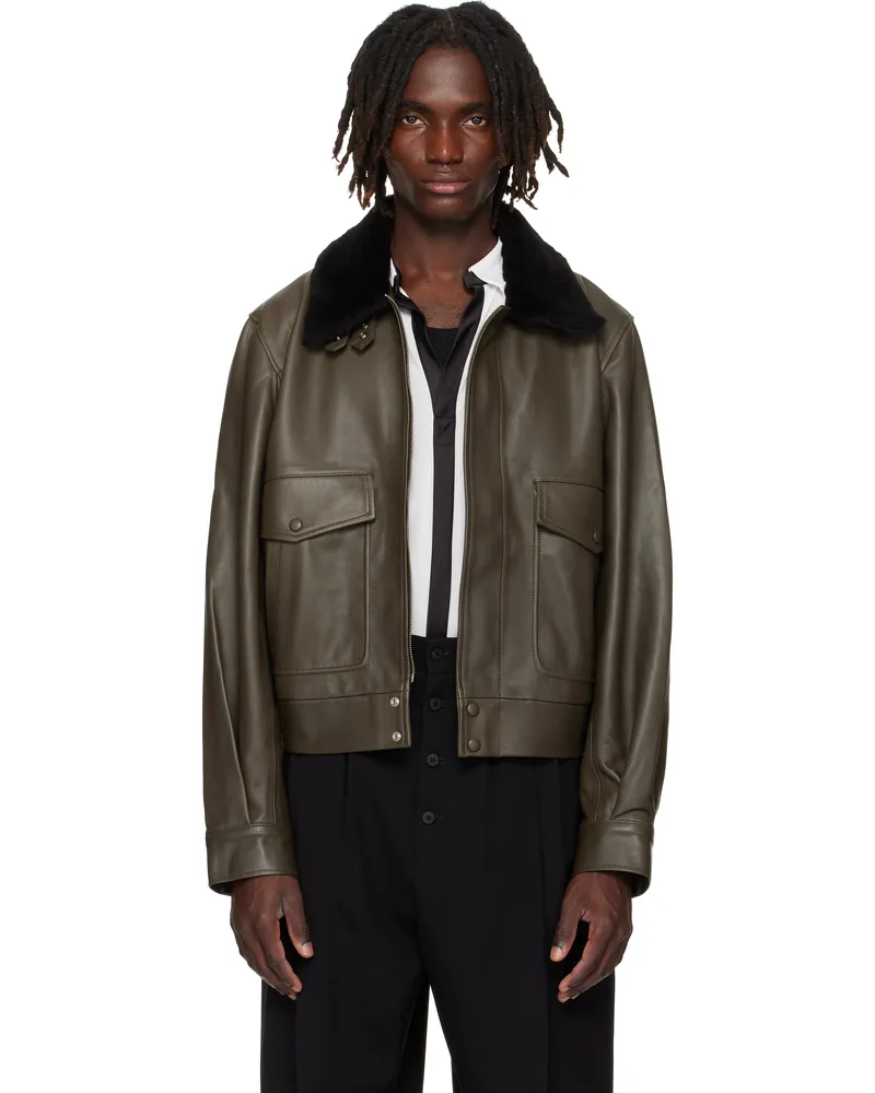 Ernest W. Baker Khaki Aviator Leather Jacket Olive