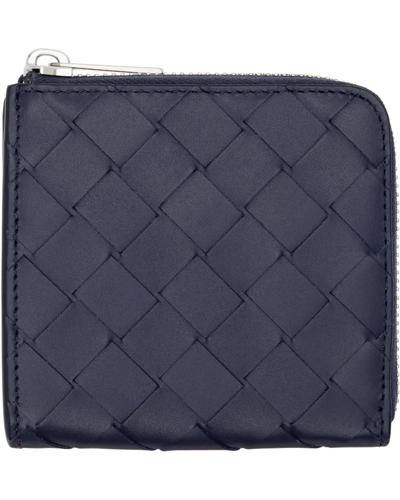 Bottega Veneta Navy Intrecciato Square Zip Around Wallet 3262