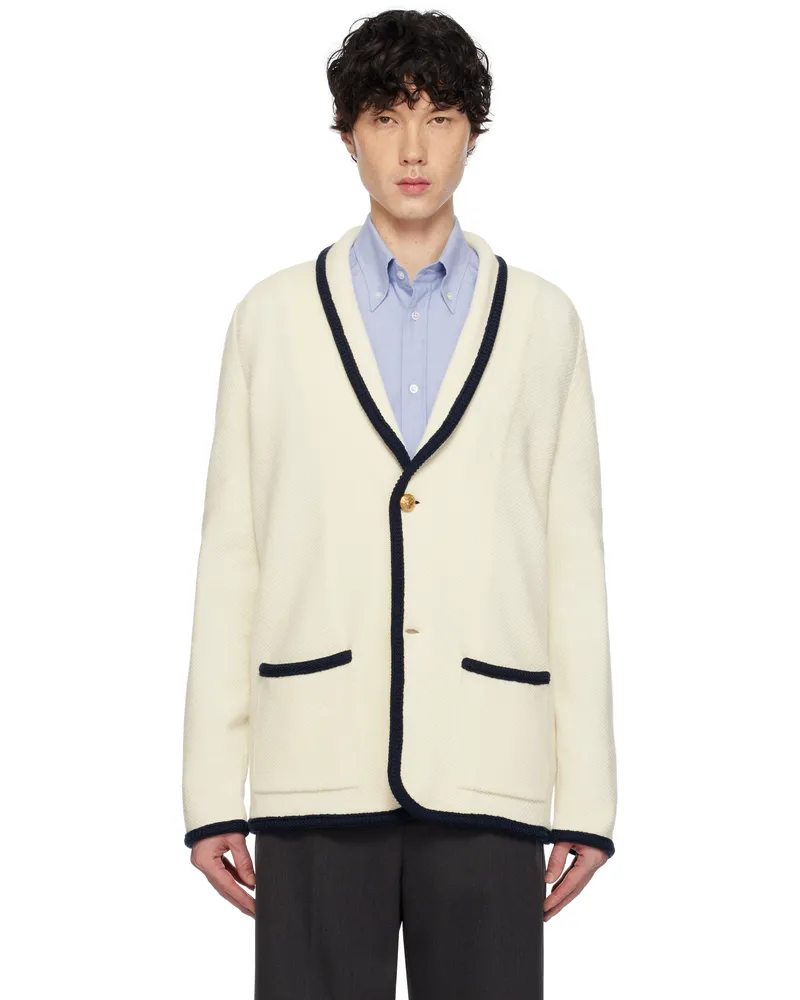 Valentino Garavani Off-White Single-Breasted Wool & Cotton Cardigan Rgy