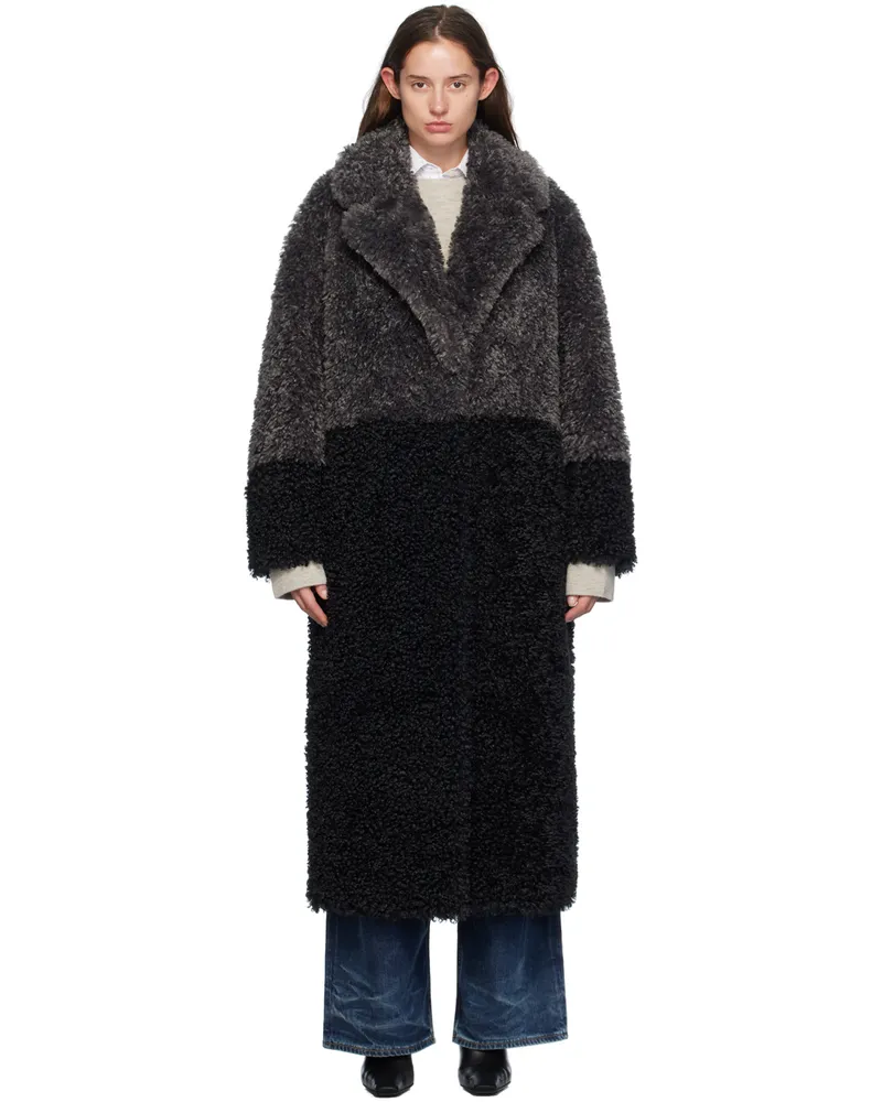 STAND Black & Gray Julie Faux-Shearling Coat 88701