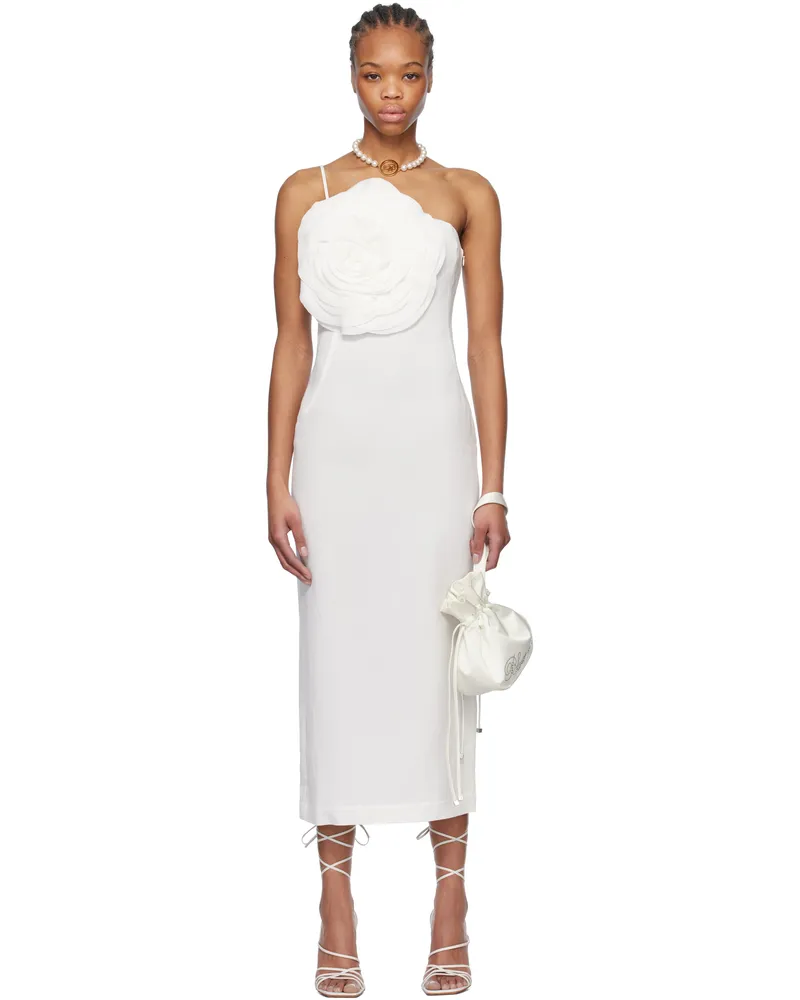 Blumarine White Sheath Rose Detail Midi Dress N0102