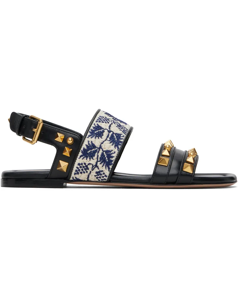 Valentino Garavani Black Grape Embroidery County Sandals Cxe