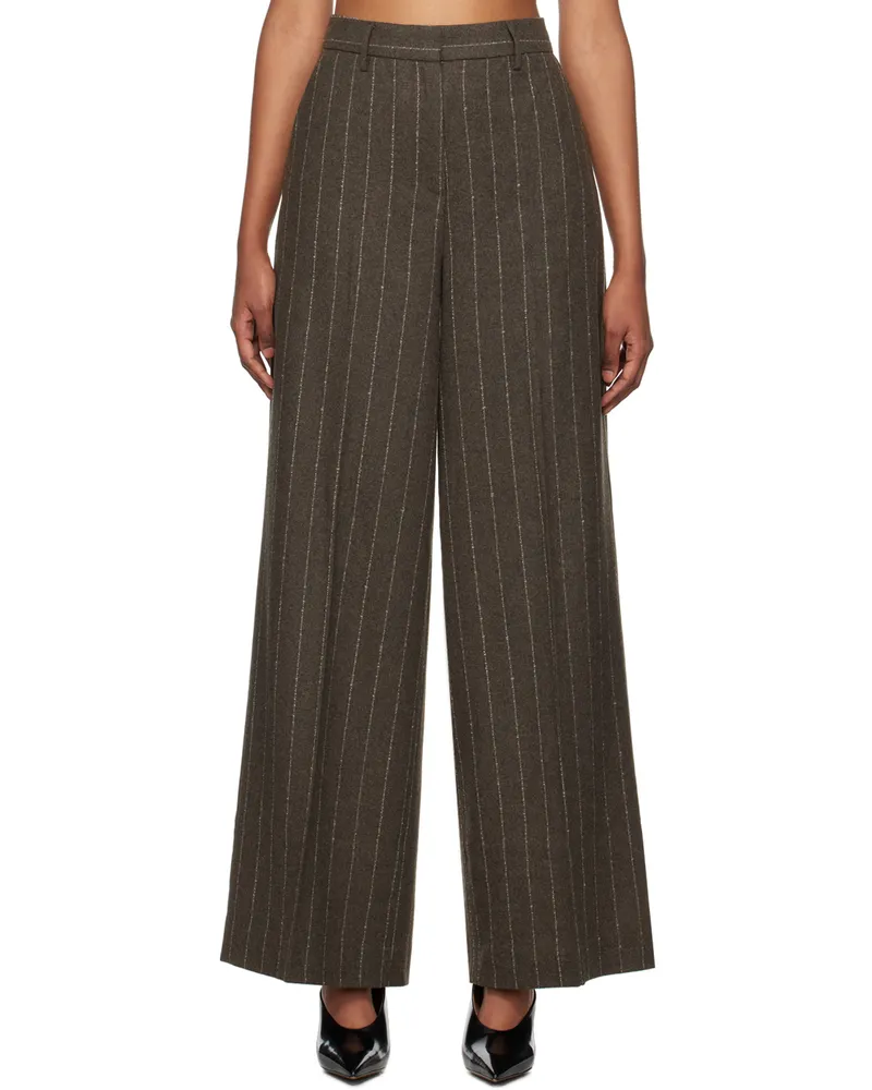 ROTATE Birger Christensen Brown Pinstripe Wide Trousers 19-0910