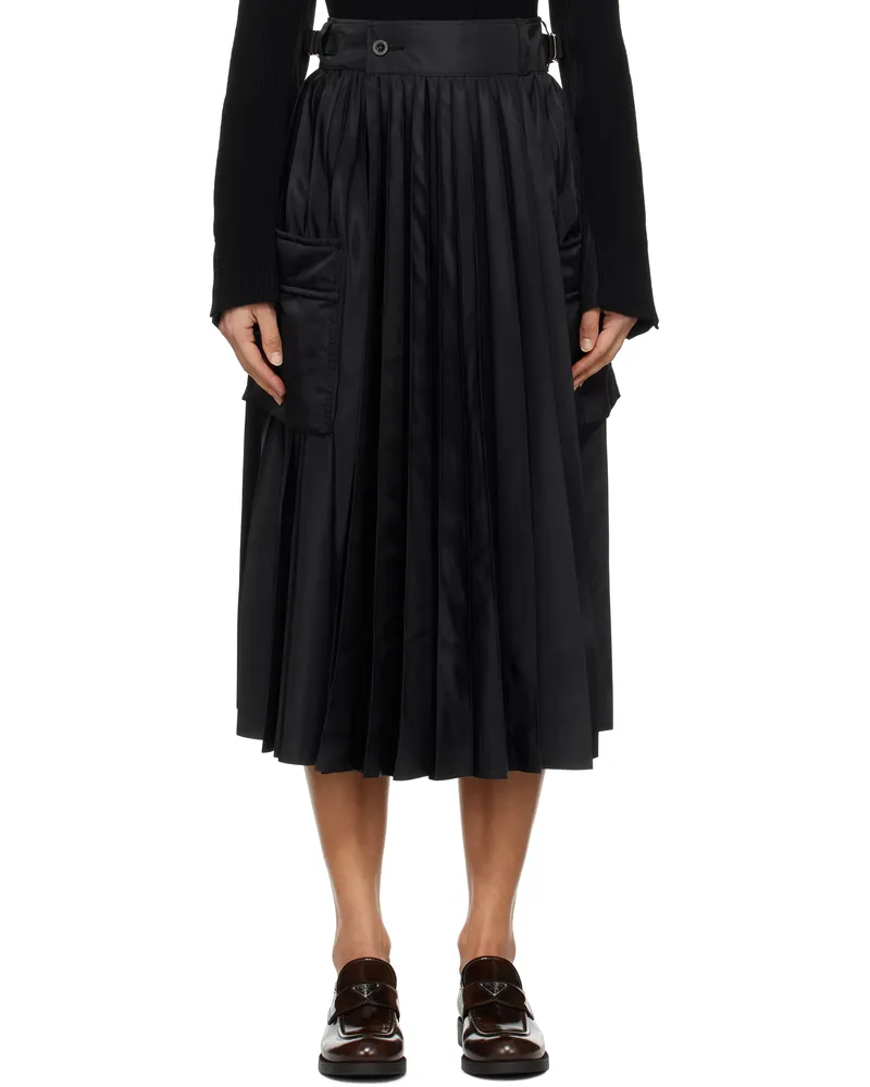 Sacai Black Twill Midi Skirt 001