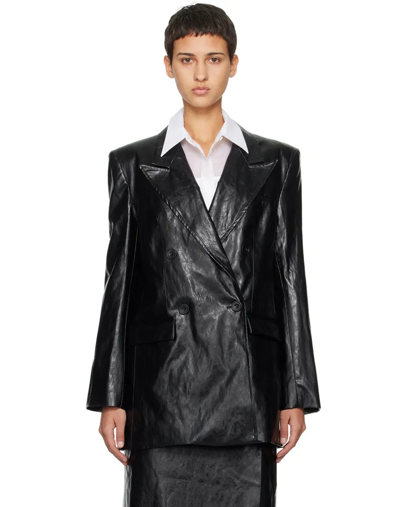 Esse Studios Black Milos Faux-Leather Blazer Black