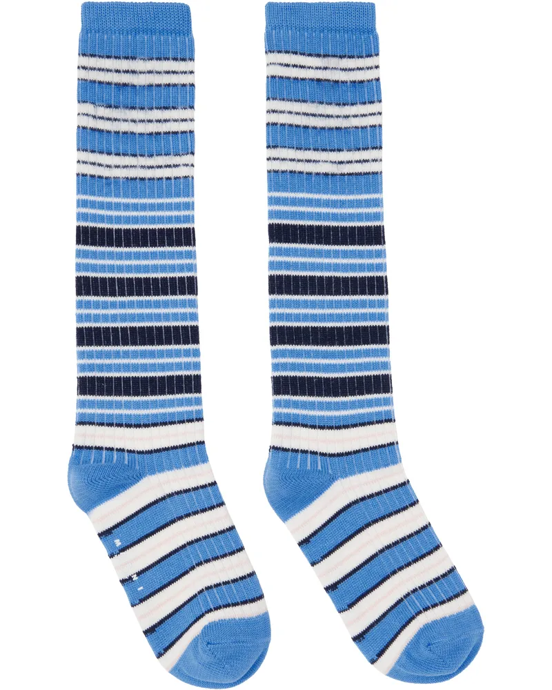 Marni Blue & White Striped Cotton Socks Stb26