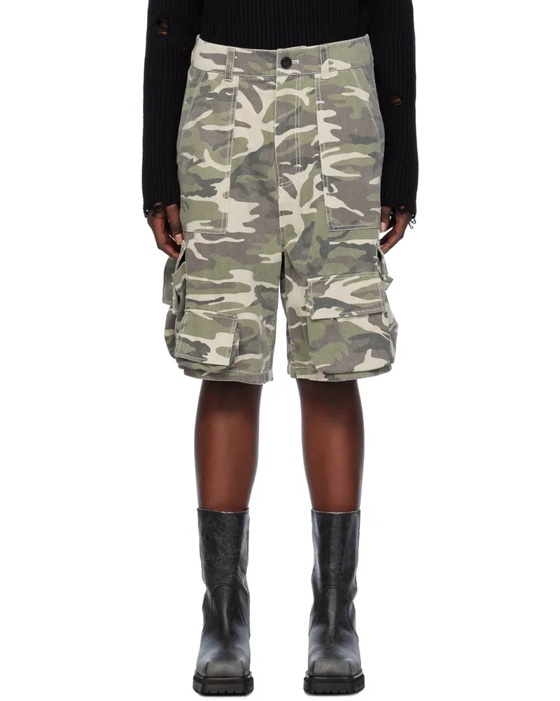 WE 11 DONE Khaki Camo Shorts Beige