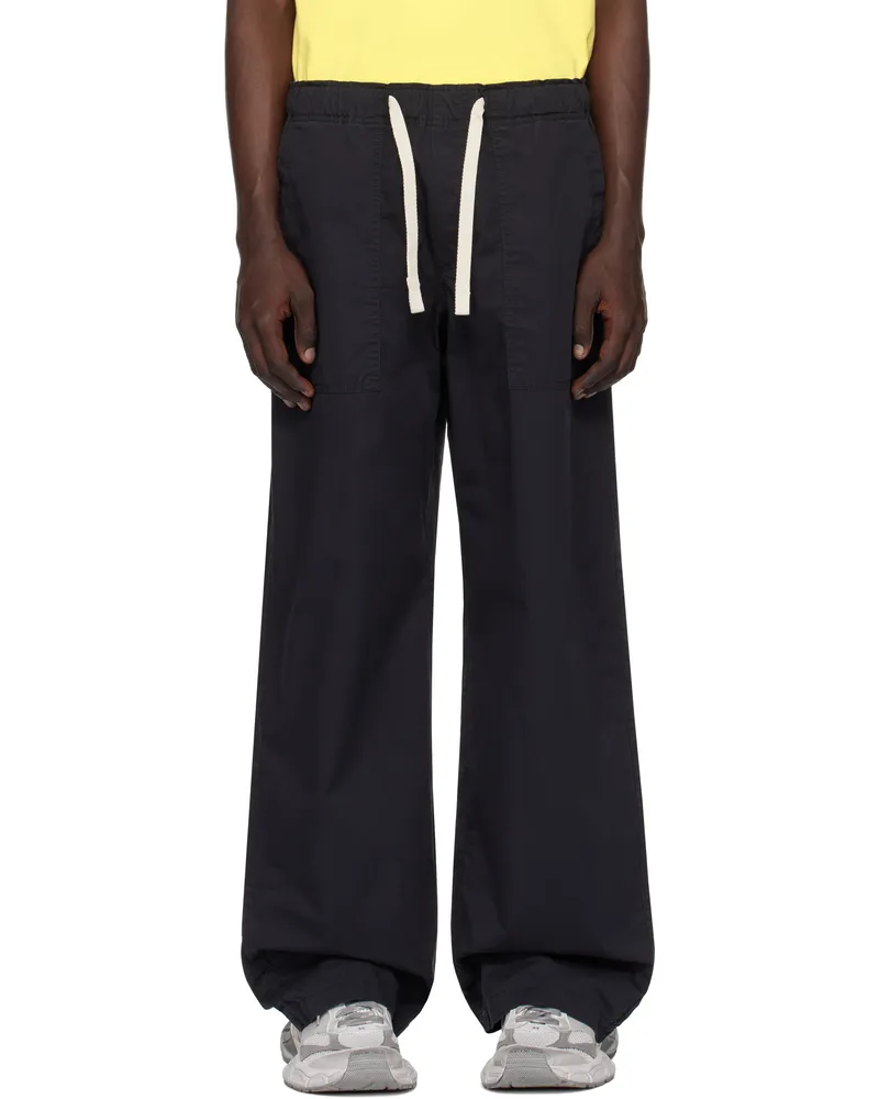 Palm Angels Black Curved Logo Loose Cargo Pants Black