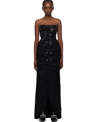 SHUSHU/TONG Black Shirred Sheath Maxi Dress Bablack