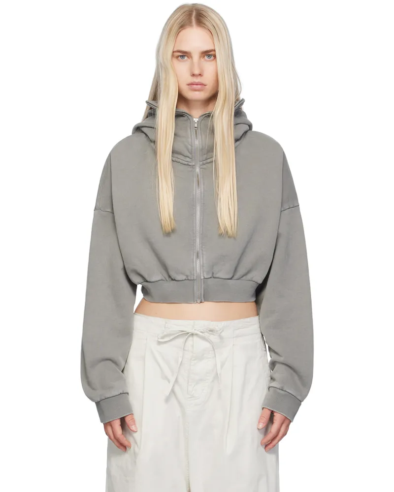 Entire Studios Gray Cropped Full Zip Hoodie Rhino