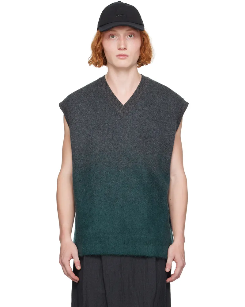JUUN.J Gray & Green Gradient Vest M