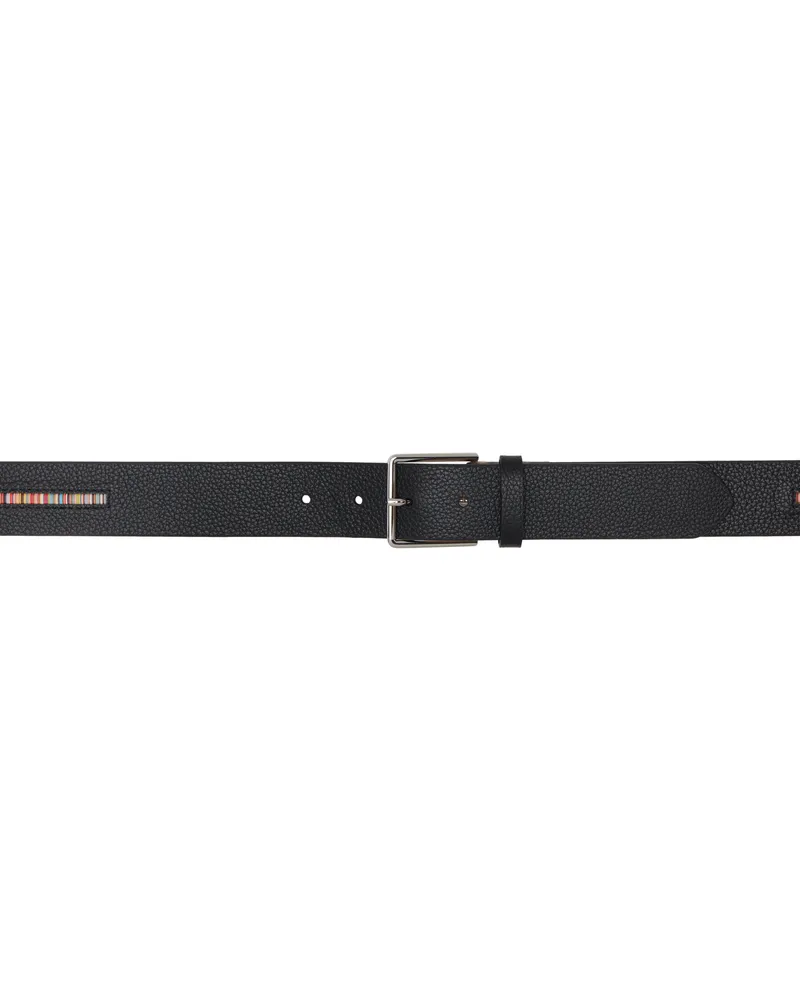 Paul Smith Black Grained Leather Signature Stripe Belt 79