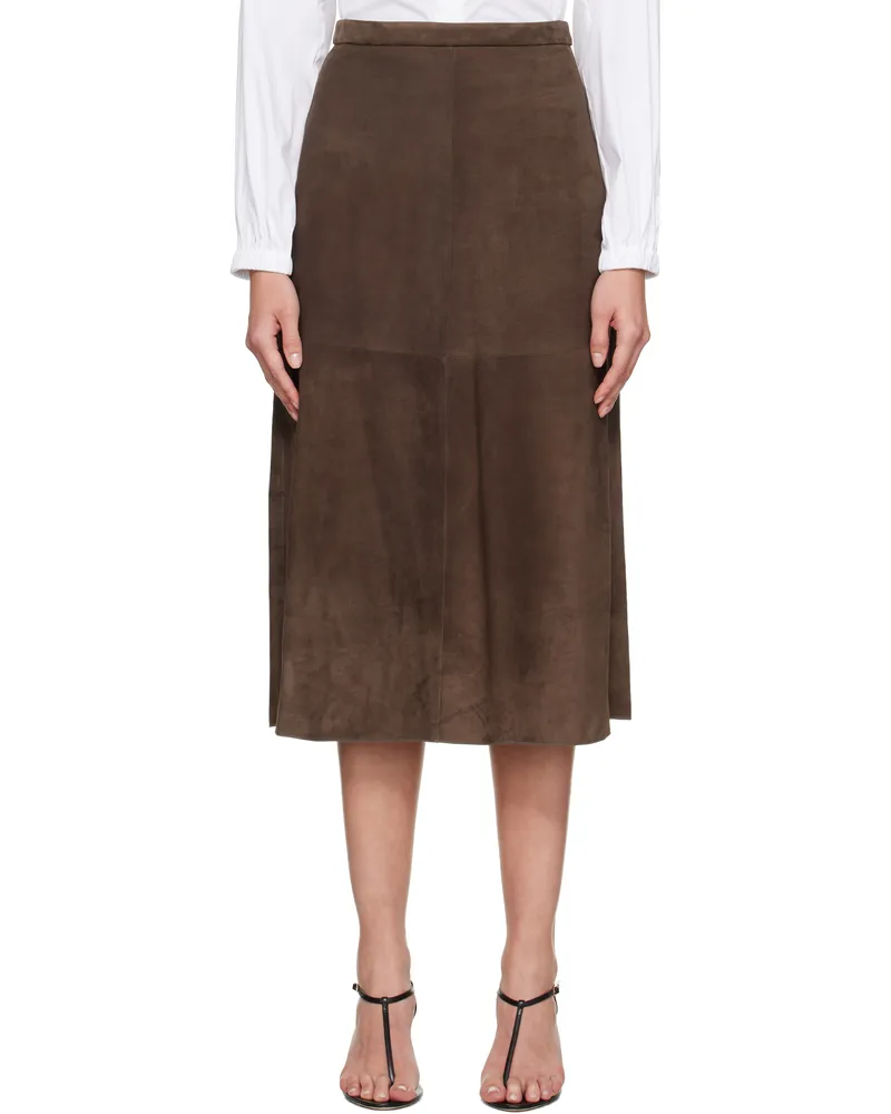 Max Mara Brown Cipria Suede Midi Skirt 001